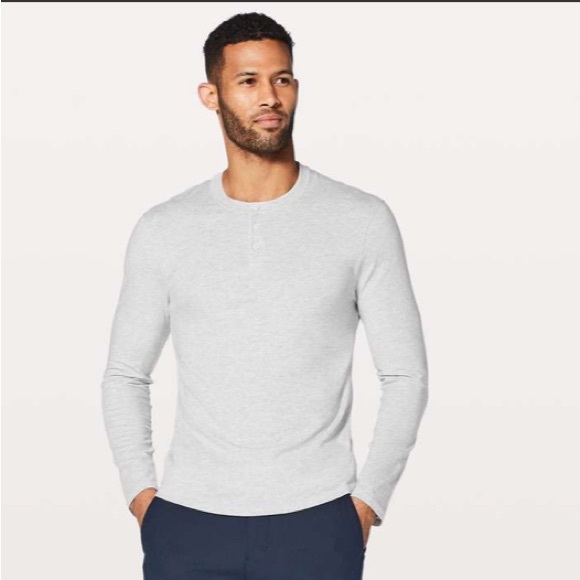 Lululemon 5 Year Basic Long Sleeve Henley Heathered Core Ultra Light Grey XL - Picture 8 of 12